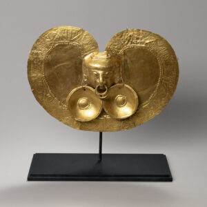 Calima Gold Kidney-Shaped Pectoral with Anthropomorphic Mask