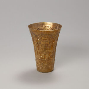 Sicán Repoussé Gold Flared Beaker with Staff-Bearing Figures