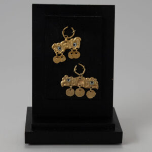Two Chavin Gold Ear Ornaments with Condor Heads and Dangles