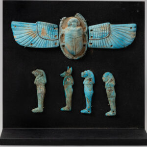 Faience Four Sons of Horus and Winged Scarab