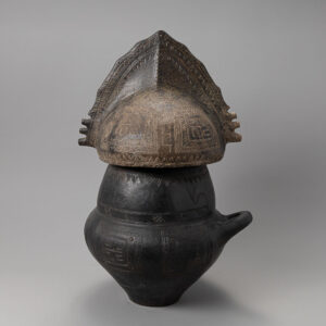 Villanovan Pottery Urn with Lid in the Form of a Crested Helmet